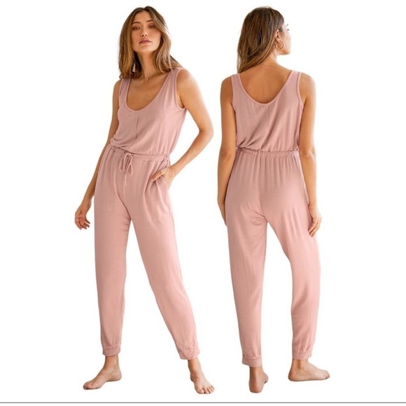 NWT Lulu's Pink Loungewear Jumpsuit with Tie Waist - Picture 1 of 14